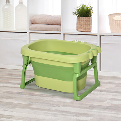 Baby Bath Tub for 0-6 Years Collapsible Non-Slip Portable with Stool Seat for Newborns Infants Toddlers Kids Crocodile Shape Green