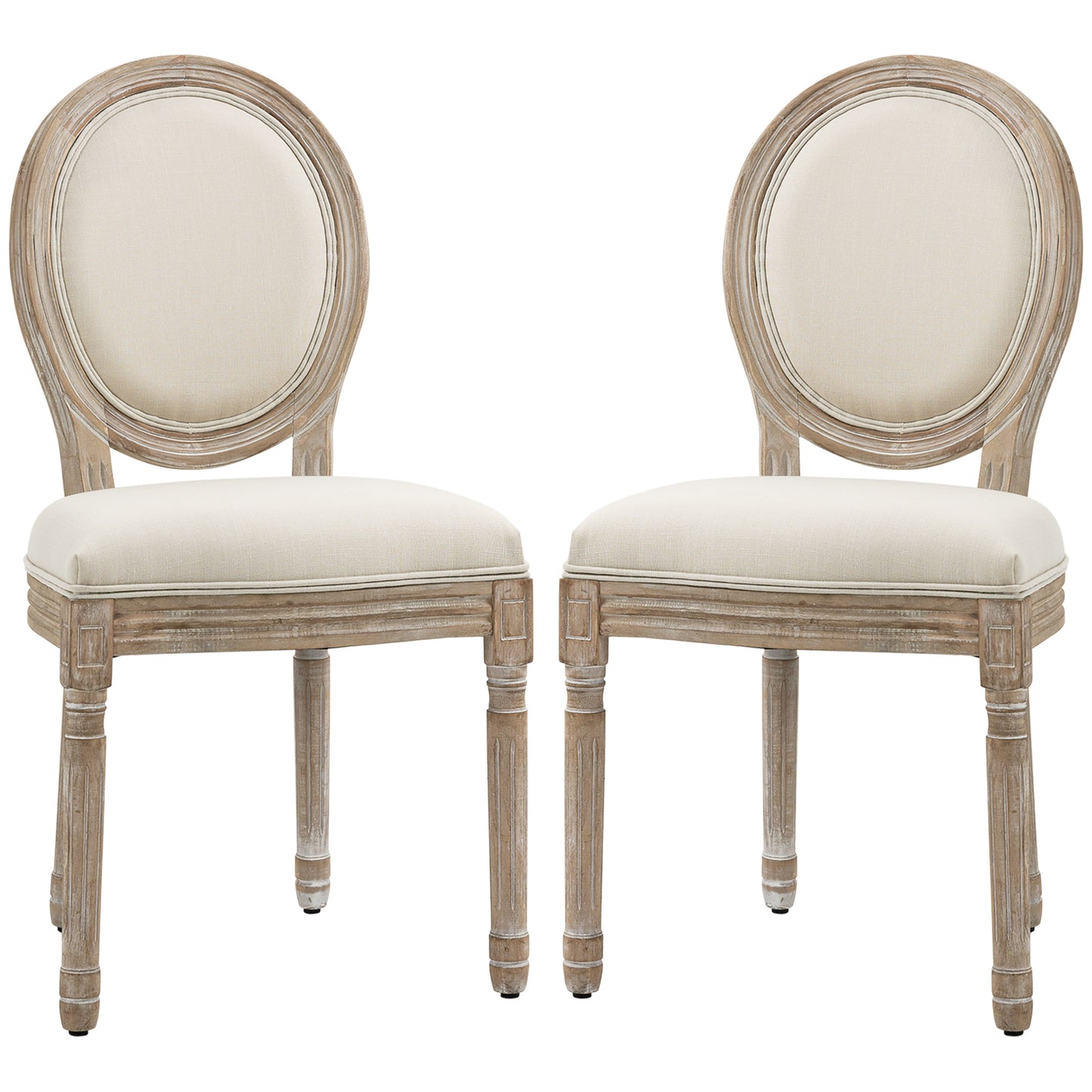 Dining Chairs Set of 2, French-Style Kitchen Chairs, Armless Accent Chairs with Backrest and Linen-Touch Upholstery, Cream