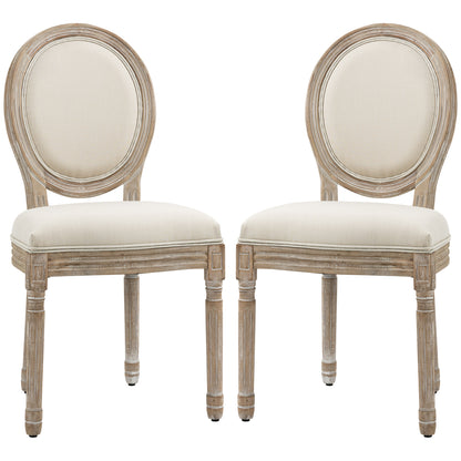 Dining Chairs Set of 2, French-Style Kitchen Chairs, Armless Accent Chairs with Backrest and Linen-Touch Upholstery, Cream