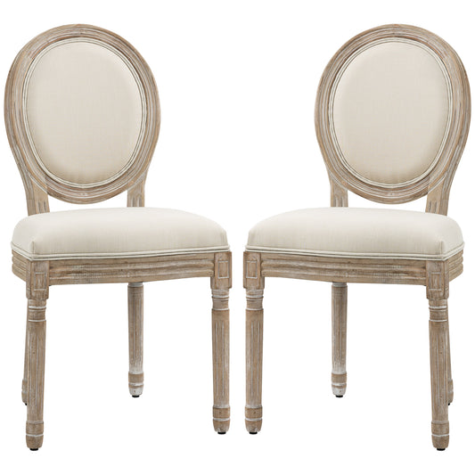 Dining Chairs Set of 2, French-Style Kitchen Chairs, Armless Accent Chairs with Backrest and Linen-Touch Upholstery, Cream