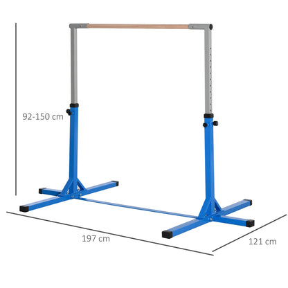 Height Adjustable Gymnastics Horizontal Bar For Kids Home Gym Training Children Junior Kip High Bar Fitness Blue w/ Steel Frame Wood