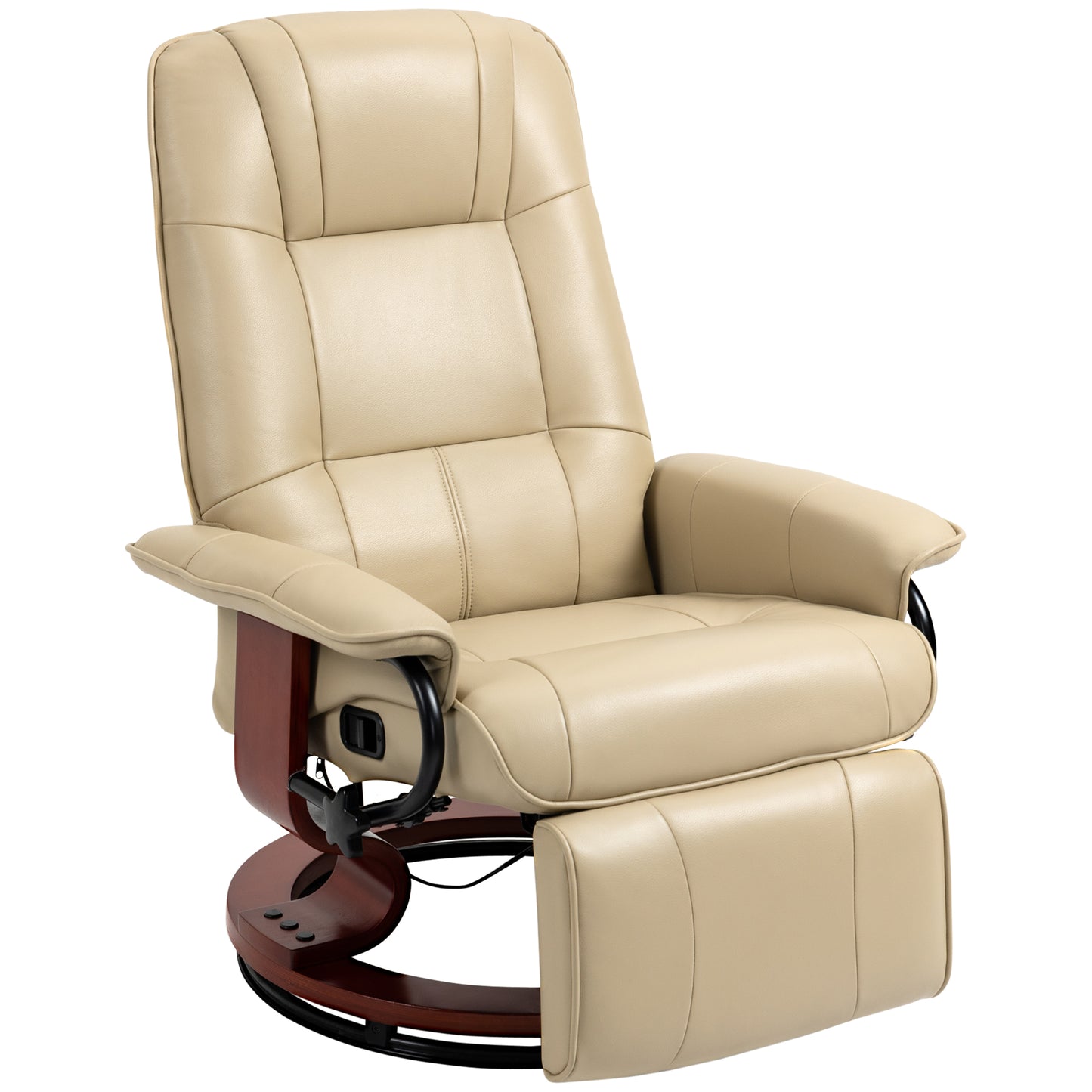 Swivel Recliner, Faux Leather Reclining Chair, Upholstered Armchair with Wooden Base for Living Room, Bedroom, Cream