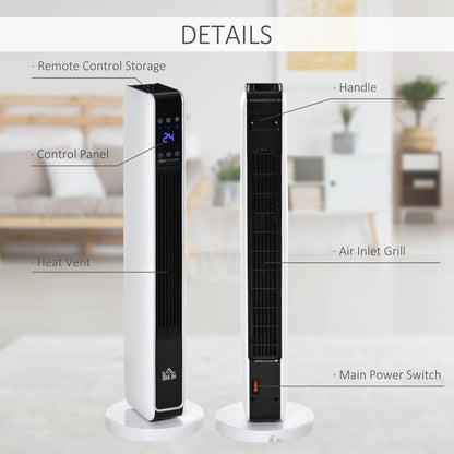 Oscillating Ceramic Tower Heater, Space Heater with Remote Control, 8H Timer, Tip-Over & Overheat Protect, 1000W/2000W