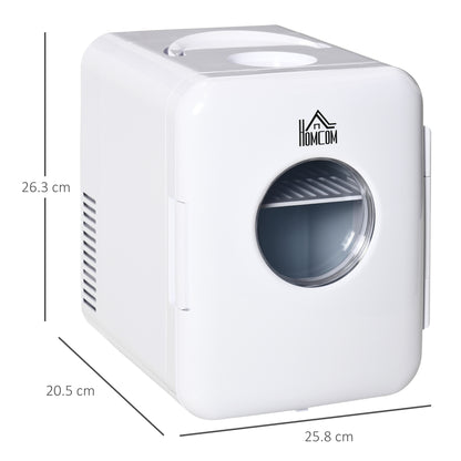 4 L/6 Can Mini Fridge, AC+DC Portable Cooler & Warmer for Skincare, Makeup, Cosmetics, Food, for Bedroom, Home, Caravan, Car, White