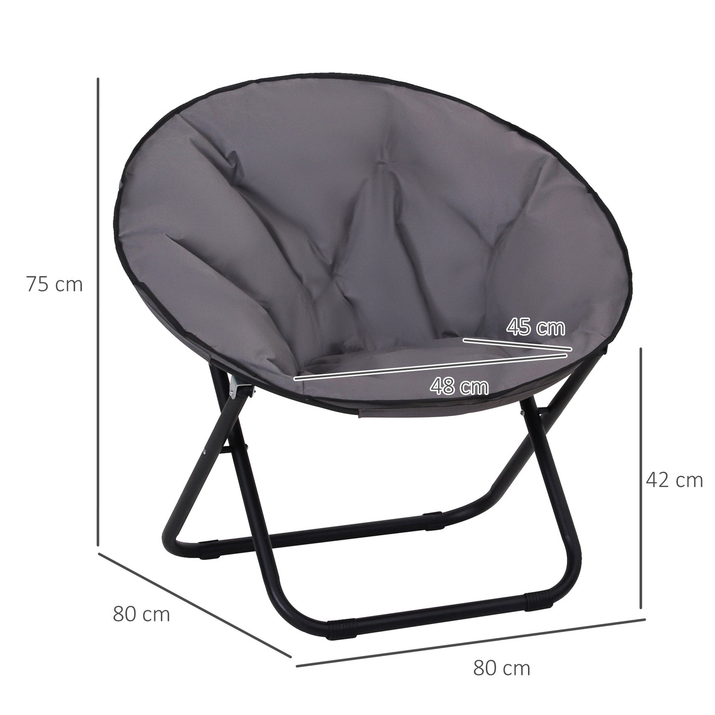 Outsunny Garden Folding Portable Padded Saucer Moon Chair Padded Round Outdoor Camping Travel Fishing Seat  Grey