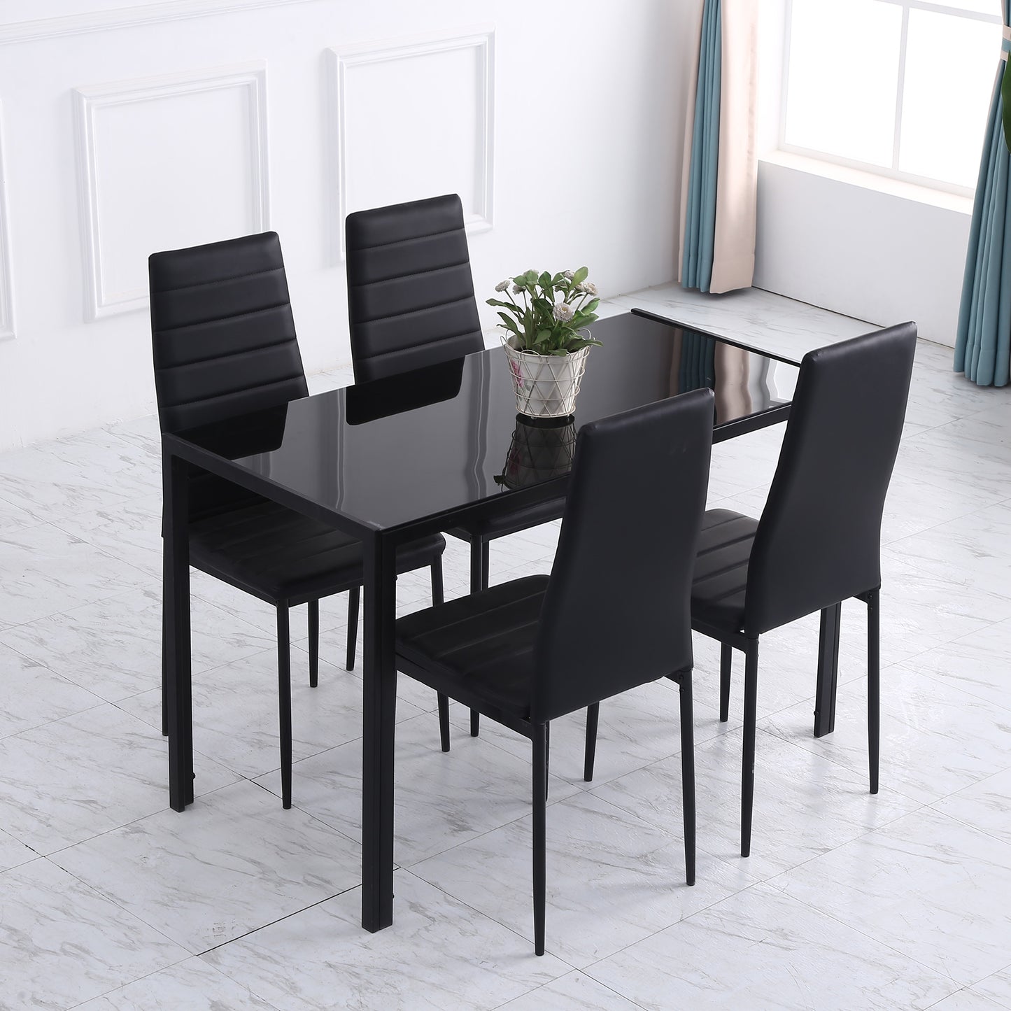 Rectangular Dining Table for 4 People with Tempered Glass Top & Metal Legs for Dining Room, Living Room (Chairs Not Included)