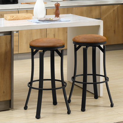 Bar Stools, Set of 2, Microfiber Cloth Breakfast Bar Chairs with Footrest, Vintage Kitchen Stools with Powder-coated Steel Legs, Brown