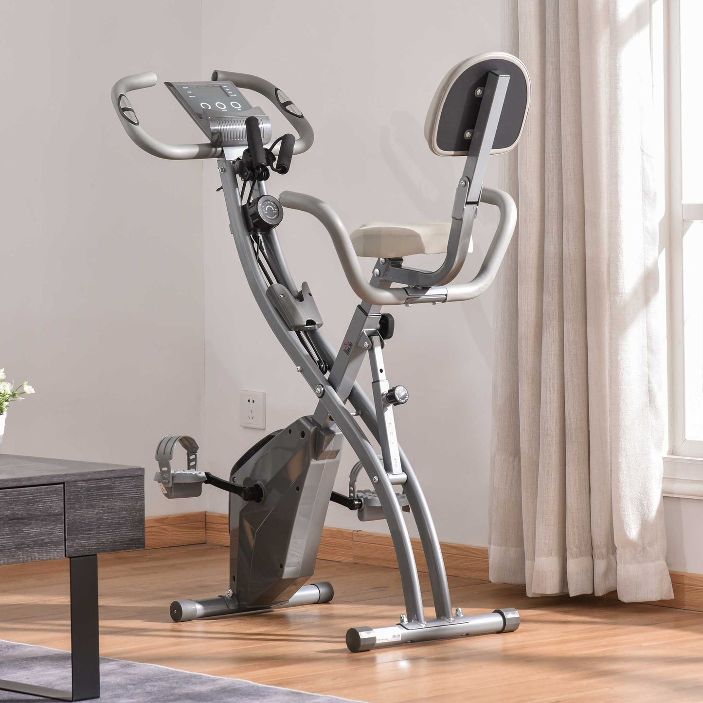 2-in-1 Foldable Exercise Bike Recumbent Stationary Bike 8-Level Adjustable Magnetic Resistance with Pulse Sensor LCD Display