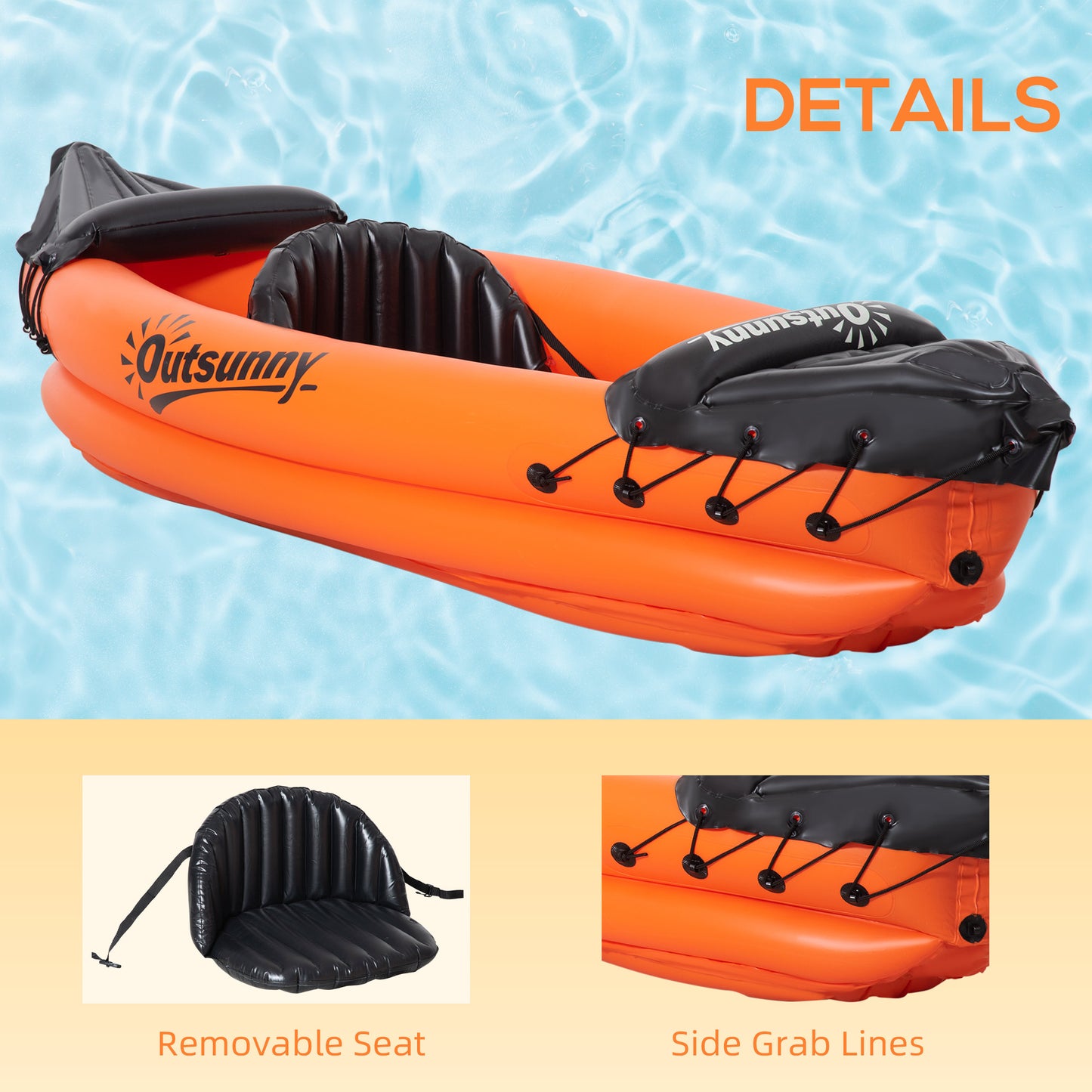 Outsunny Inflatable Kayak, 1-Person Inflatable Boat, Inflatable Canoe Set With Air Pump, Aluminum Oar, Orange, 270x93x50cm