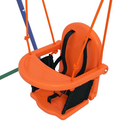 Outsunny 2 In 1 Metal Frame Nursery Swing w/ Comfortable Seat Safety Belt Orange