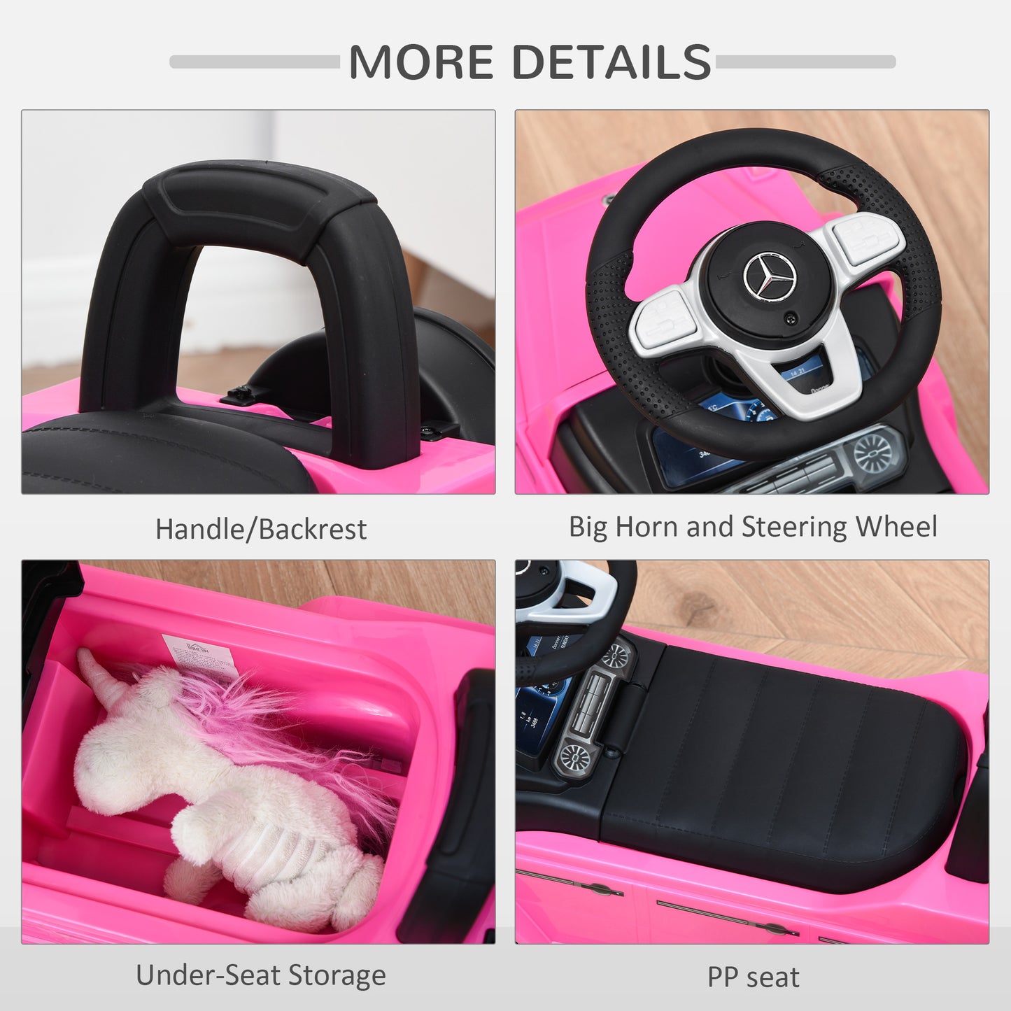 Compatible Baby Push Handle Sliding Car Mercedes-Benz G350 Licensed Foot to Floor Slider w/ Horn Under Seat Storage Pink