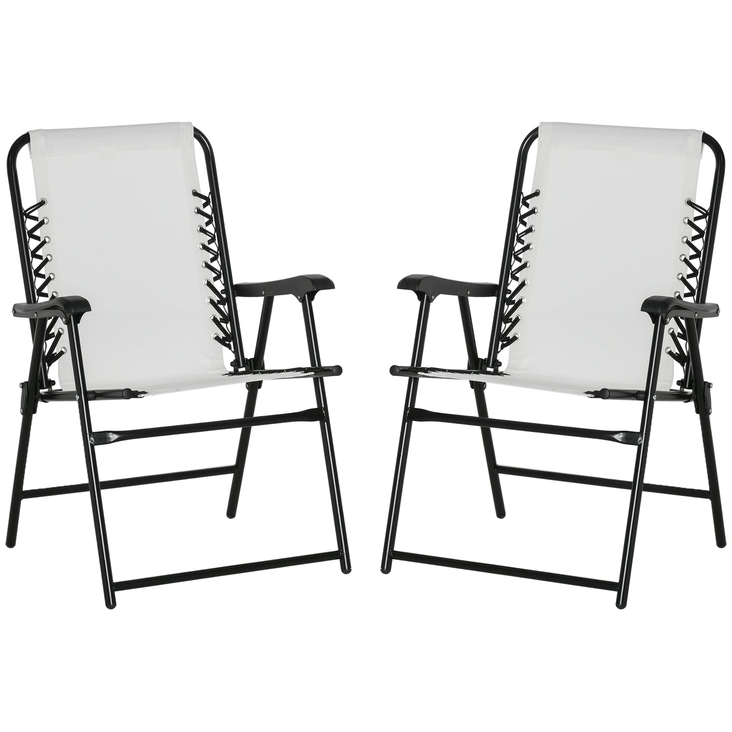 Outsunny 2 Piece Patio Folding Chair Set, Outdoor Portable Loungers for Camping Pool Beach Deck, Lawn Chairs with Armrest Steel Frame, Cream White