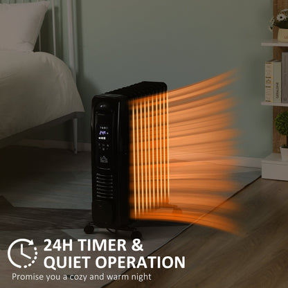 2720W Digital Display Oil Filled Radiator 11Fin Portable Electric Heater w/ Built-in Timer Three Heat settings Safety switch Remote Control