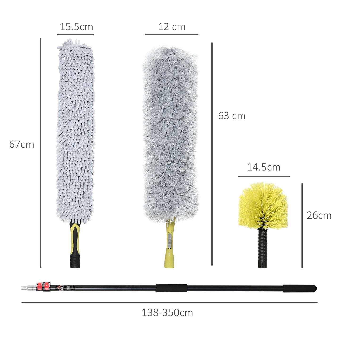 Extendable Feather Duster with Telescopic Pole 3.5m/11.5ft, Microfiber Duster Cleaning Kit with Bendable Head for Cleaning High Ceiling Fans