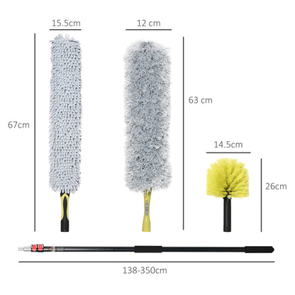 Extendable Feather Duster with Telescopic Pole 3.5m/11.5ft, Microfiber Duster Cleaning Kit with Bendable Head for Cleaning High Ceiling Fans