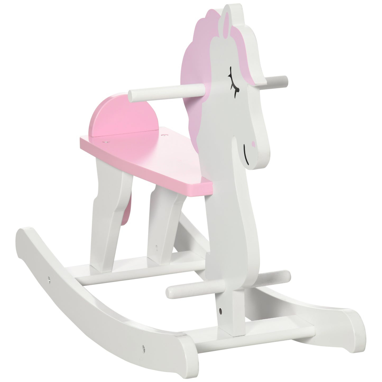 Kids Wooden Rocking Horse, Ride On Toy w/  Handlebar, Foot Pedal, Traditional Rocker Furniture for 1-3 Years, Pink