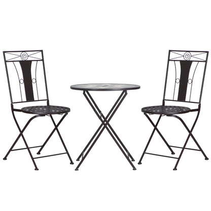 3 Piece Patio Bistro Set, Mosaic Table and 2 Armless Chairs with Foldable Design, Metal Frame for Garden, Poolside, Coffee