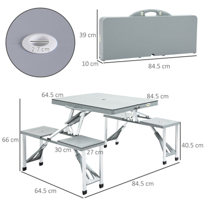 Outsunny Portable Foldable Camping Picnic Table with Seats Chairs and Umbrella Hole, 4-Kids Fold Up Travel Picnic Table, Grey