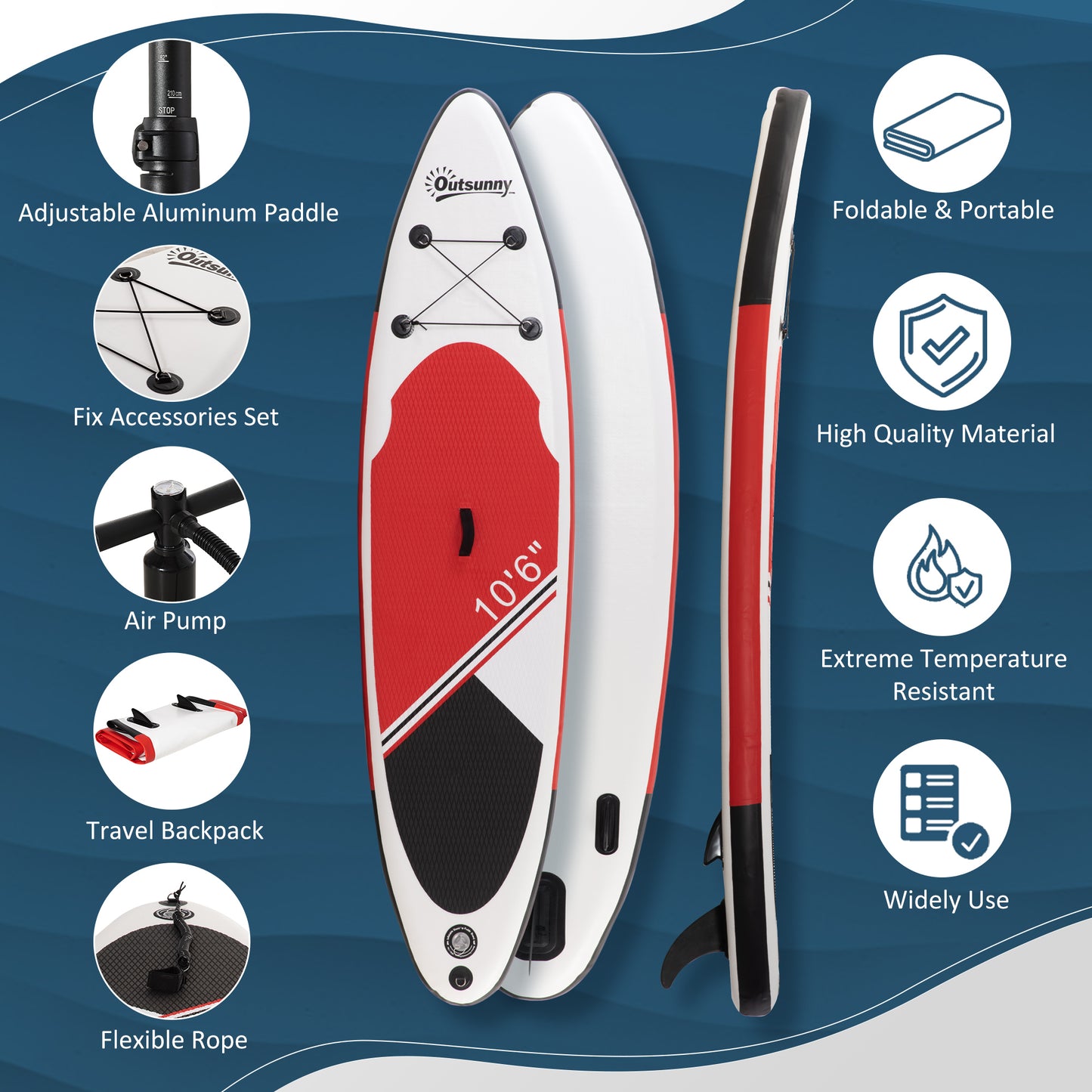 Outsunny Inflatable Paddle Stand Up Board, Non-Slip Deck Board w/ Aluminium Paddle, ISUP Accessories, Carry Bag, 305L x 76W x 15Hcm - White