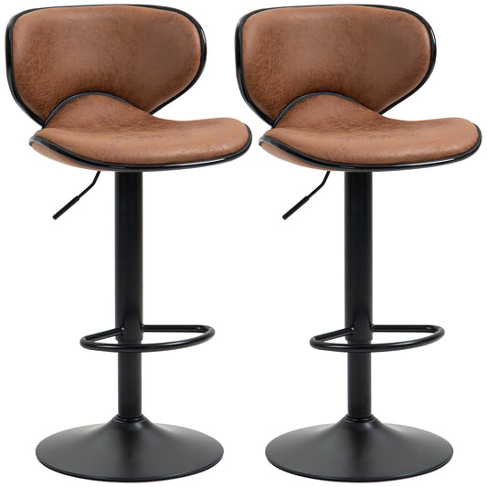 Bar Stool Set of 2 Microfibre Cloth Adjustable Height Armless Chairs with Swivel Seat, Brown