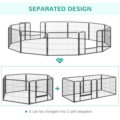 PawHut Heavy Duty Pet Playpen, 12 Panels Puppy Play Pen, Foldable Steel Dog Exercise Fence, with 2 Doors Locking Latch, 80 x 60 cm