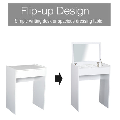 Dressing Table Set Padded Stool Dresser with Flip-up Mirror Multi-purpose - White