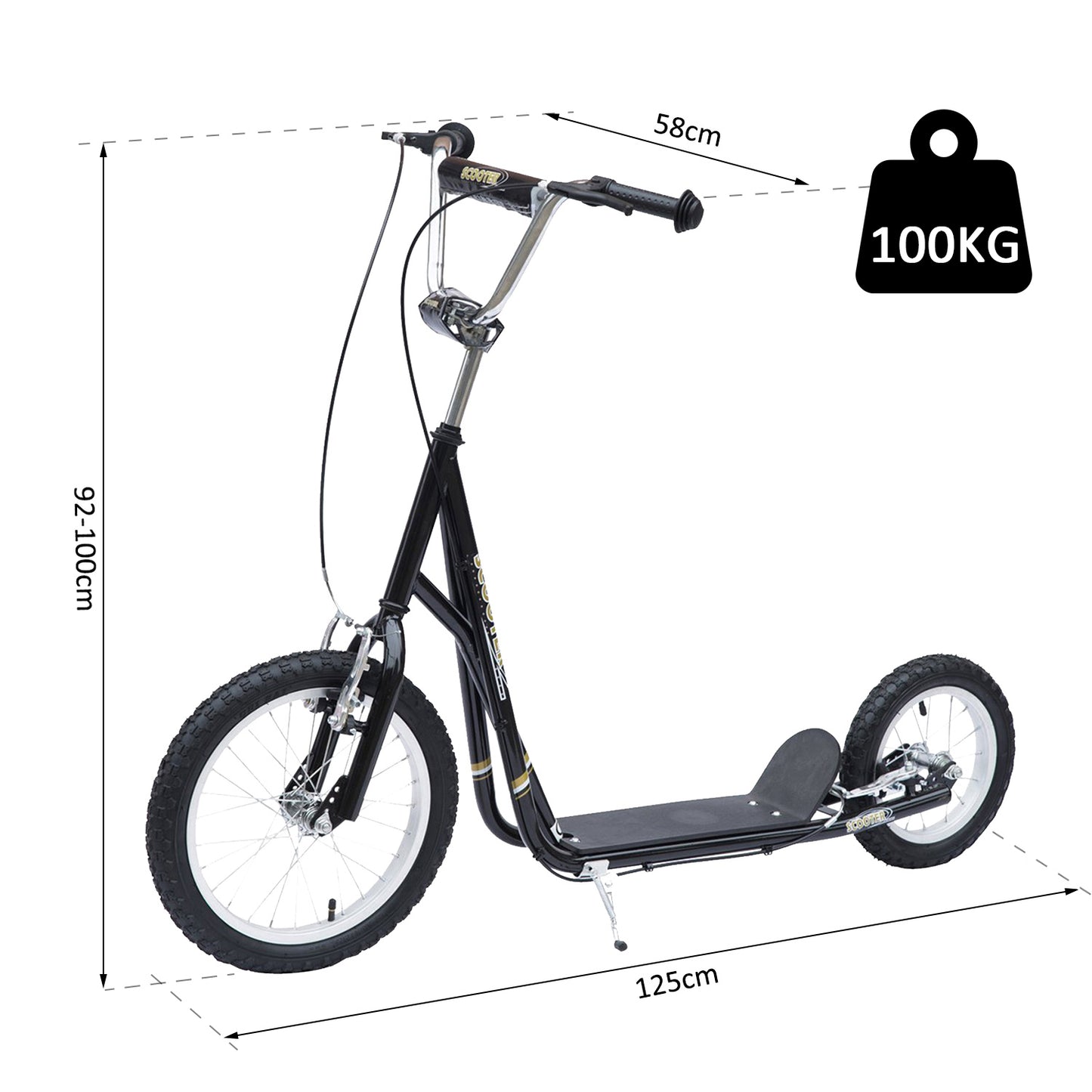 Adult Teen Push Scooter Kids Children Stunt Scooter Bike Bicycle Ride On Alloy Wheel Pneumatic 12" Tyres-Black