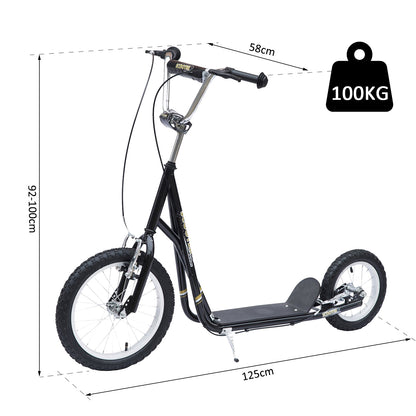 Adult Teen Push Scooter Kids Children Stunt Scooter Bike Bicycle Ride On Alloy Wheel Pneumatic 12" Tyres-Black