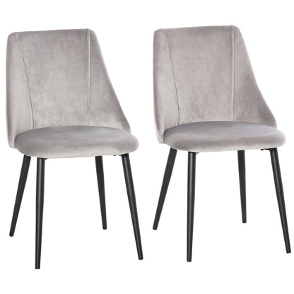 Dining Chairs Set of 2, Modern Upholstered Velvet-Touch Fabric Accent High Back Chairs with Metal Legs, Grey