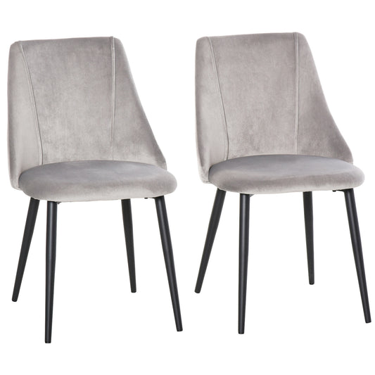 Dining Chairs Set of 2, Modern Upholstered Velvet-Touch Fabric Accent High Back Chairs with Metal Legs, Grey