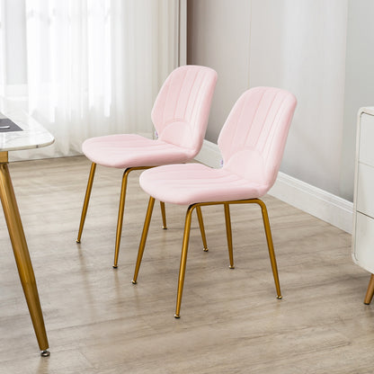 Velvet Dining Chairs Set of 2, 2 Piece Dining Room Chairs with Backrest, Padded Seat and Steel Legs, Pink