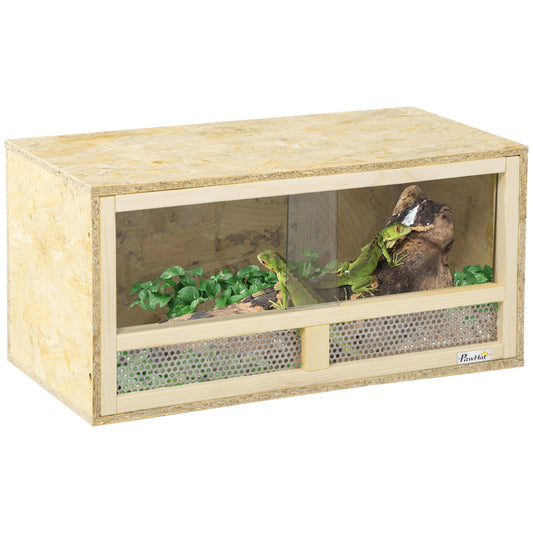 PawHut Reptile Terrarium Vivarium, Climbing Pet Containers, Reptile Habitat with Sliding Doors, Breathable Mesh, Easy to Install, for Lizards