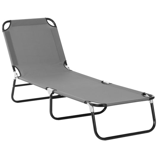 Outsunny Portable Camping Folding Sun Lounger With 5-Position Adjustable Backrest Relaxer Recliner with Lightweight Frame Great for Pool or Sun Bathing Grey