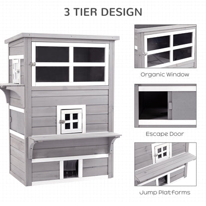 PawHut 3 Tier Wooden Kitten cat Shelter for Indoor, Outdoor