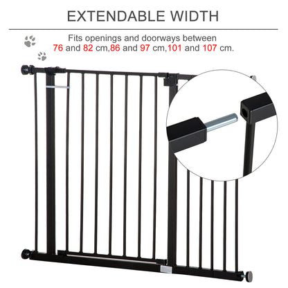 PawHut Dog Baby Gate Pet Safety Gate Stair Barrier Auto Close Door Adjustable 76 - 107 cm, Black