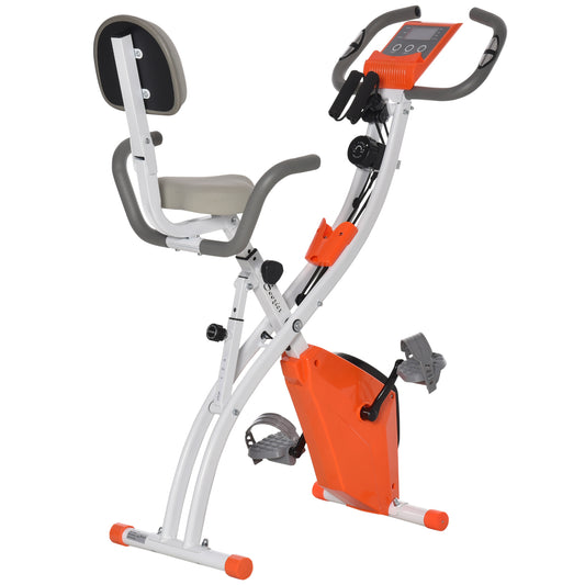 2-in-1 Upright  Exercise Bike Stationary Foldable Magnetic Recumbent Cycling with Arm Resistance Bands Orange