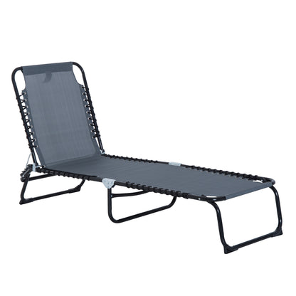 Outsunny Folding Sun Lounger Beach Chaise Chair Garden Reclining Cot Camping Hiking Recliner with 4 Position Adjustable Back - Grey