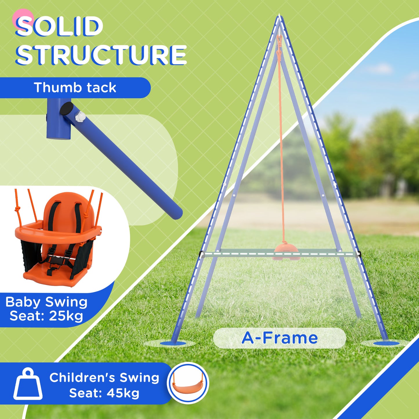 Outsunny 2 In 1 Metal Frame Nursery Swing w/ Comfortable Seat Safety Belt Orange