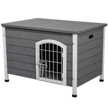 PawHut Wooden Dog Crate Dog Kennel Lockable Door Small Animal House w/ Openable Top Gray