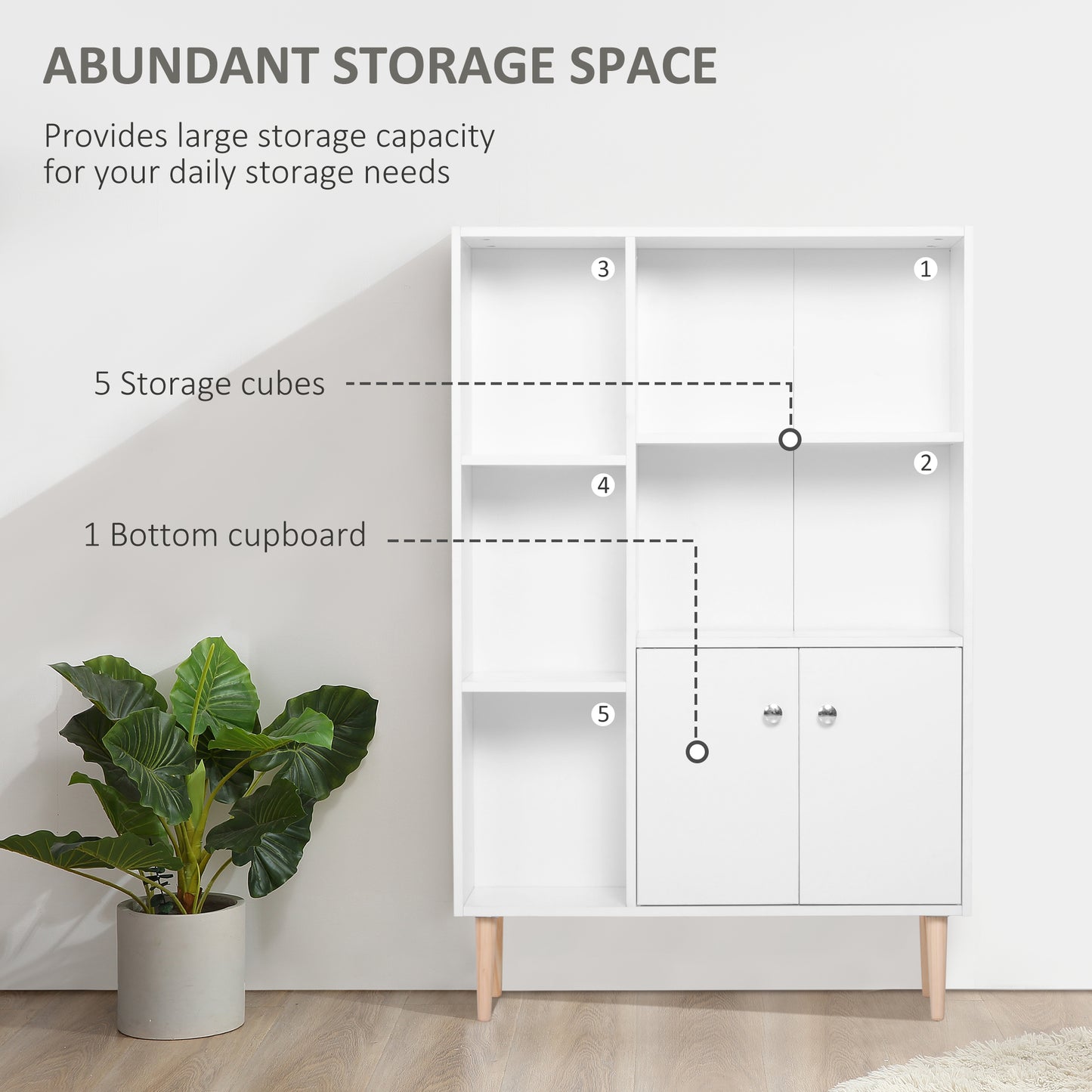 Open Bookcase Storage Cabinet Shelves Unit Free Standing With Two Doors Wooden Display White