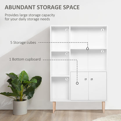 Open Bookcase Storage Cabinet Shelves Unit Free Standing With Two Doors Wooden Display White