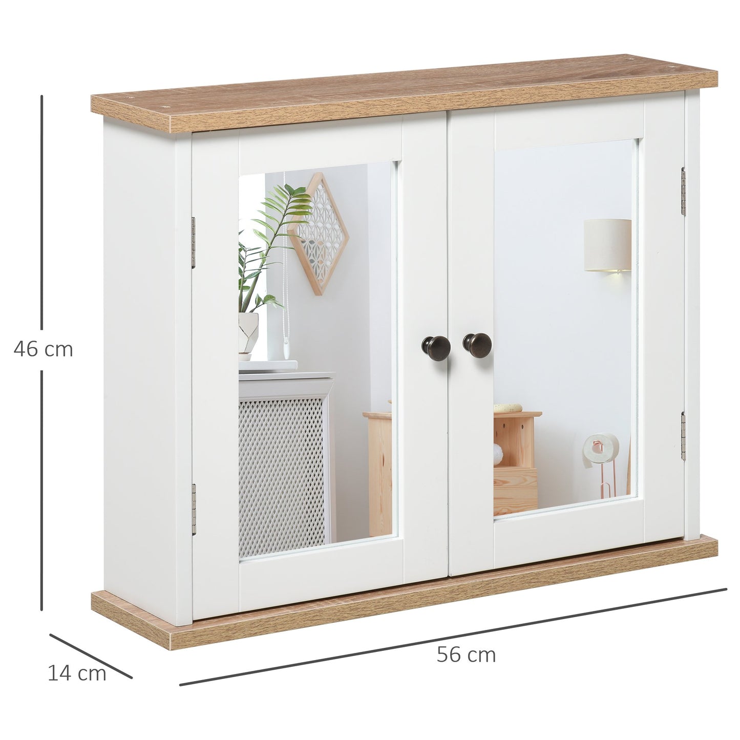 Kleankin Mirror Cabinet for Bathroom Mirror Cupboard Wall Mounted Storage Cupboard with Double Door and Adjustable Shelf, White