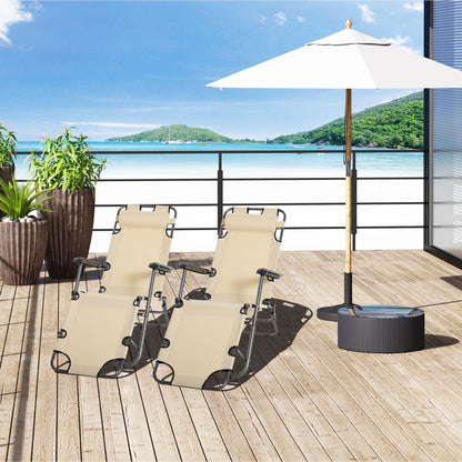 Outsunny Set Of 2 Foldable Sun Loungers with Adjustable Back, Outdoor Reclining Garden Chairs with Pillow and Armrests, Beige