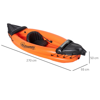 Outsunny Inflatable Kayak, 1-Person Inflatable Boat, Inflatable Canoe Set With Air Pump, Aluminum Oar, Orange, 270x93x50cm