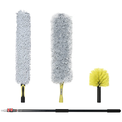 Extendable Feather Duster with Telescopic Pole 3.5m/11.5ft, Microfiber Duster Cleaning Kit with Bendable Head for Cleaning High Ceiling Fans