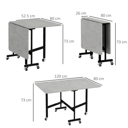 Drop Leaf Table, Folding Dining Table with Metal Frame, Rolling Kitchen Dining Table for Small Spaces, 120cm, Grey