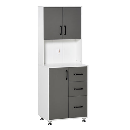 Modern Kitchen Cupboard with Storage Cabinets, 3 Drawers and Open Countertop for Living Room, Grey