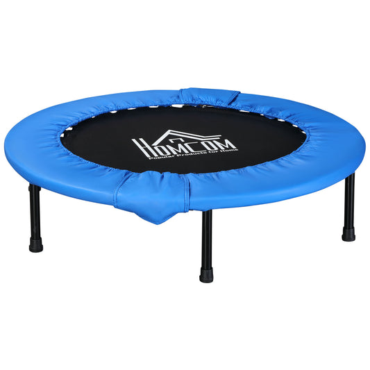 Φ96cm Foldable Mini Fitness Trampoline Home Gym Yoga Exercise Rebounder Indoor Outdoor Jumper w/ Safety Pad, Blue and Black