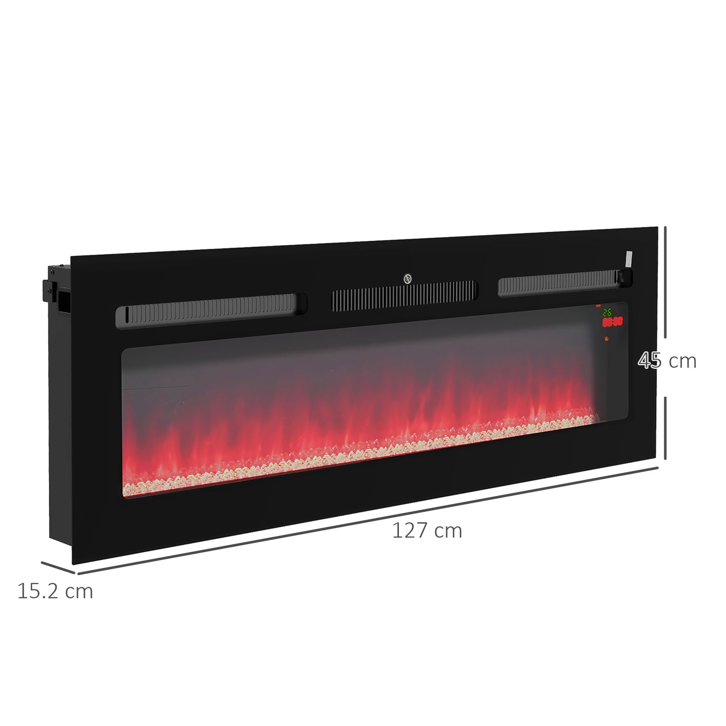 127cm Electric Fireplace, 2000W Recessed and Wall Mounted Electric Fire with Remote Control, 9 Flame Colour and Crystal, Black