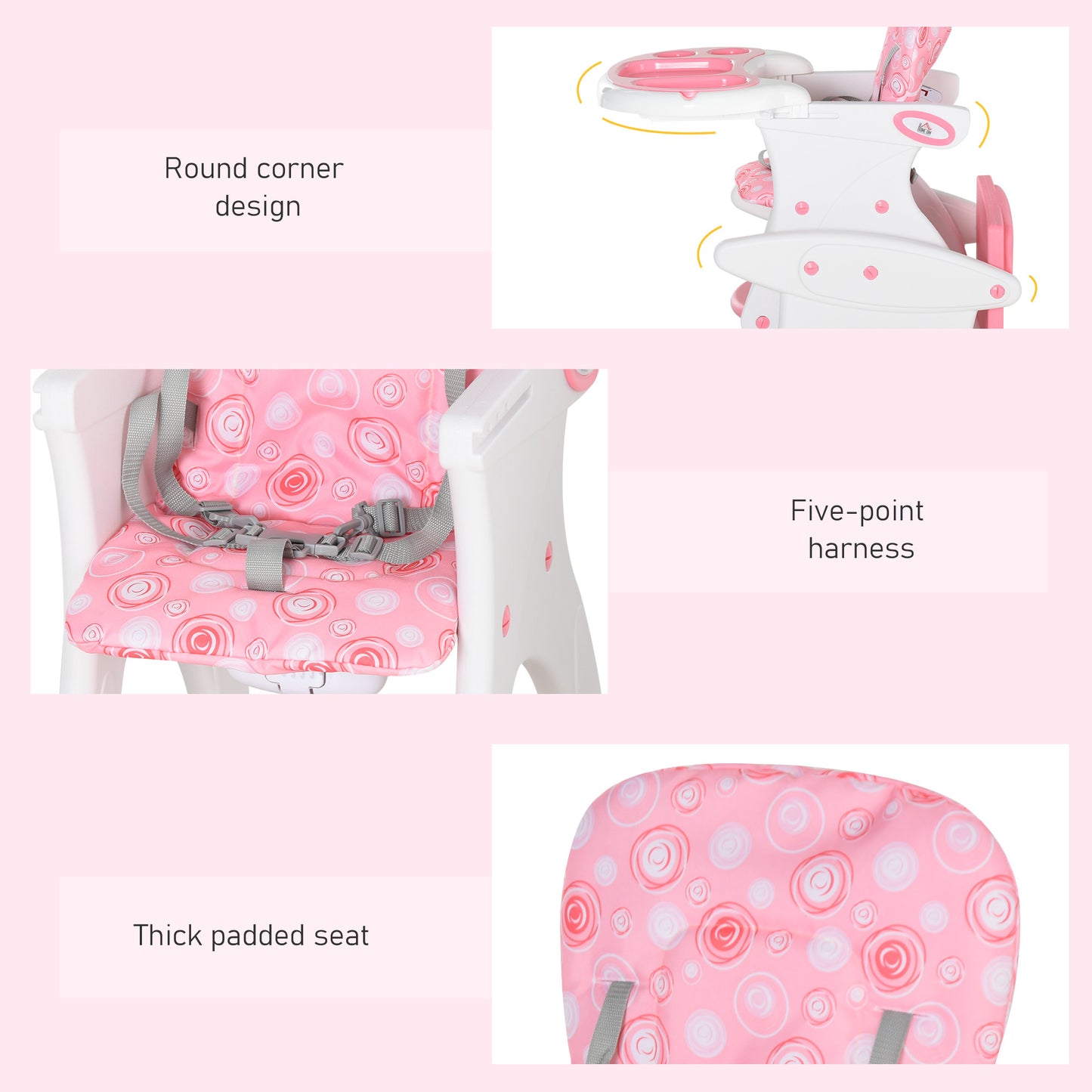 3-in-1 Baby Booster High Chair Seat Pink